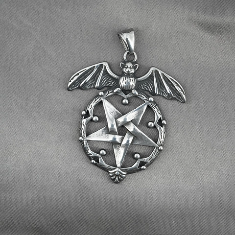 Collar con Colgante de Pentagrama de Murciélago Gótico de Acero Inoxidable Joyería Vintage para Fiesta de Halloween Hombre Mujer