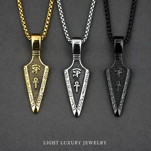 Vintage Ancient Egyptian Eye Of Horus Ankh Arrowhead Pendant Necklace Stainless Steel Retro Punk Gothic Jewelry For Men Women