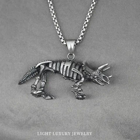Collar con Colgante de Esqueleto de Dinosaurio Triceratops de Acero Inoxidable para Hombres y Mujeres Joyas Punk Gothic
