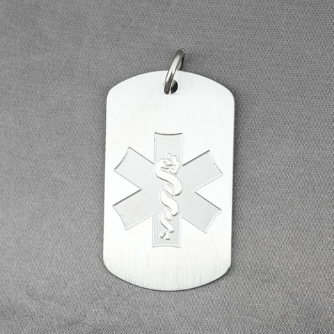 Titanium Steel Medical Alert Dog Tag Necklace Star Of Life Emergency Identification Pendant Brushed Finish For Men Women