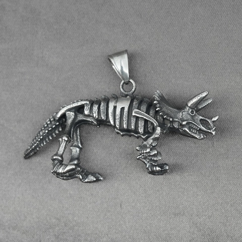 Collar con Colgante de Esqueleto de Dinosaurio Triceratops de Acero Inoxidable para Hombres y Mujeres Joyas Punk Gothic