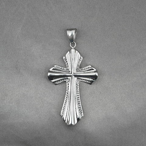 Vintage Stainless Steel Cross Pendant Necklace For Men Retro Embossed Sunburst Religious Punk Gothic Jewelry Accessory