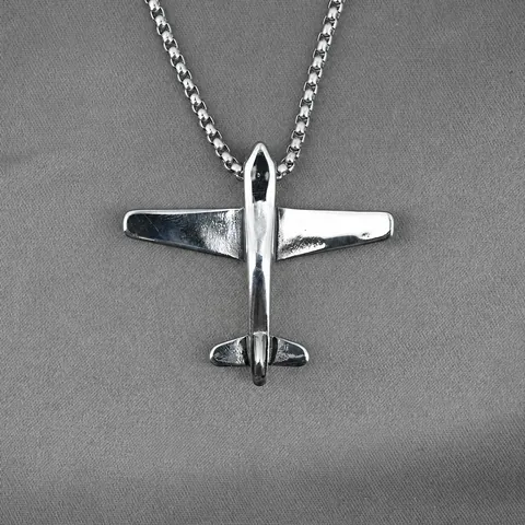 Collier Pendentif Avion en Acier Inoxydable Vintage pour Hommes Femmes Bijoux de Charme de Jet de Rétro Industriel Cadeau