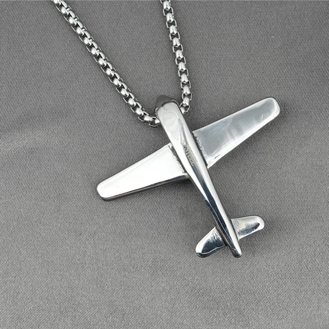 Collier Pendentif Avion en Acier Inoxydable Vintage pour Hommes Femmes Bijoux de Charme de Jet de Rétro Industriel Cadeau