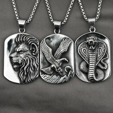 Retro Leeuw Adelaar Cobra Hanger Halsketting Heren Titaniumstaal Roestvrij Staal Hip Hop Punk Sieraden Cadeau