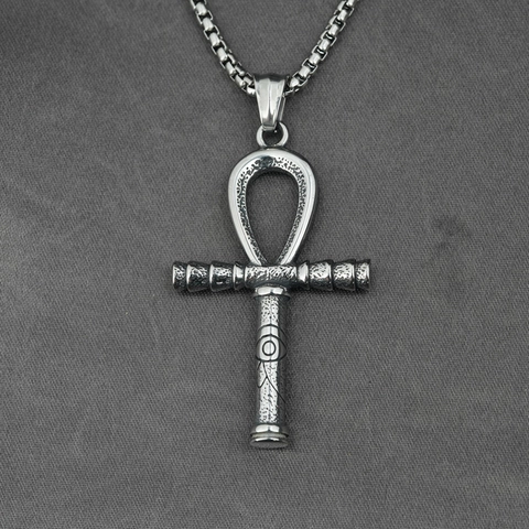 Vintage Titanium Staal Oude Egyptische Ankh Kruis Oog Van Horus Hanger Halsketting Voor Mannen Vrouwen Mystieke Religieuze Sieraden
