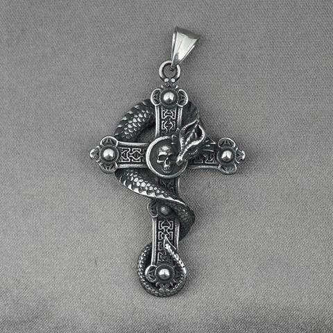 Collana Pendente Croce Drago Gothic Vintage per Uomo Acciaio al Titanio Teschio Punk Hip Hop Retro Gioielli Regalo