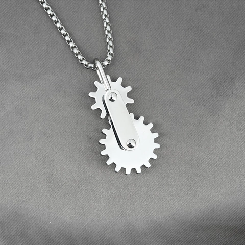 Stainless Steel Rotating Mechanical Gear Pendant Necklace Vintage Industrial Style Jewelry For Men Boys Silver Color