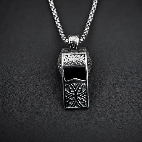 Vintage Titanium Steel Whistle Cross Pendant Necklace For Men Women Retro Gothic Jewelry Accessory Cool Fashion Unisex Gift