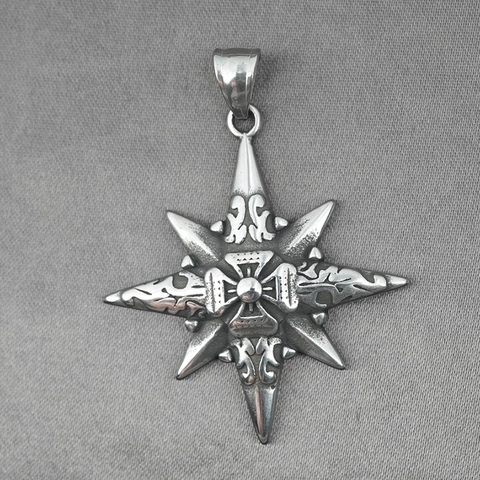 Collana con Pendente a Stella a Otto Punte in Acciaio al Titanio Vintage Retro Gotico Croce Goffrata Gioielli Punk per Uomo Donna