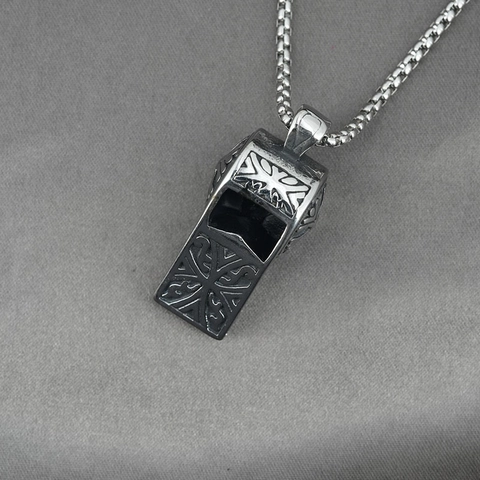 Vintage Titanium Steel Whistle Cross Pendant Necklace For Men Women Retro Gothic Jewelry Accessory Cool Fashion Unisex Gift