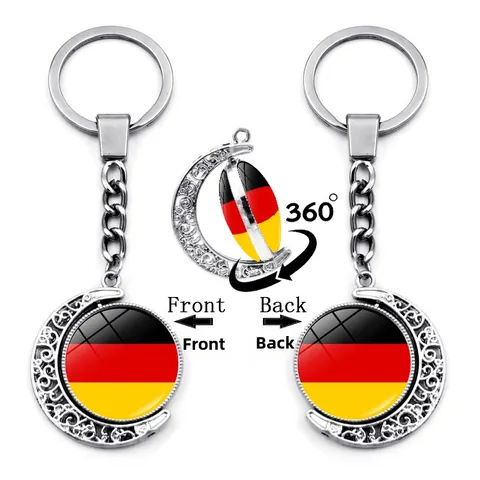 European Football Championship 24 National Flags Keychain Rotating Moon Pendant Zinc Alloy Glass Keyring For Men Women Fans Gift