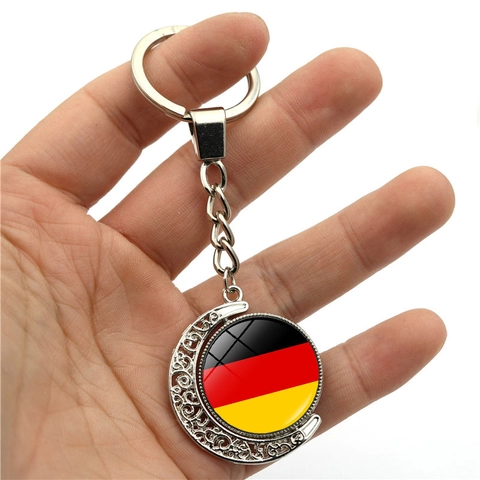 European Football Championship 24 National Flags Keychain Rotating Moon Pendant Zinc Alloy Glass Keyring For Men Women Fans Gift