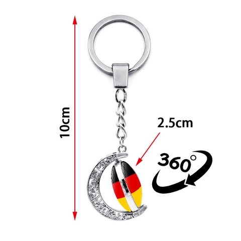 European Football Championship 24 National Flags Keychain Rotating Moon Pendant Zinc Alloy Glass Keyring For Men Women Fans Gift