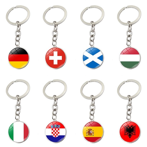 Nationalflagge Metall Schlüsselanhänger Runder Glasanhänger Schlüsselring Für Fußballfans Kreative Tasche Hängende Dekoration