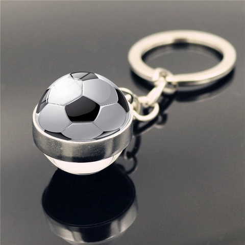World Cup Soccer Football Pattern Double Sided Glass Ball Keychain Zinc Alloy Metal Key Ring Sport Fan Souvenir Gift