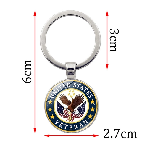 Vereinigte Staaten Veteran Amerikanische Flagge Adler Zinklegierung Glas Cabochon Metall Schlüsselanhänger Auto Tasche Gedenkgeschenk