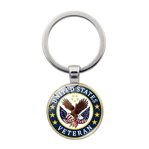 Vereinigte Staaten Veteran Amerikanische Flagge Adler Zinklegierung Glas Cabochon Metall Schlüsselanhänger Auto Tasche Gedenkgeschenk