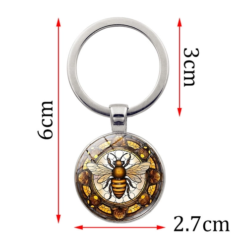 Portachiavi in Metallo con Cabochon in Vetro Motivo Ape Vintage Rotondo Bronzo Argentato Portachiavi Pendente Borsa Regalo Creativo