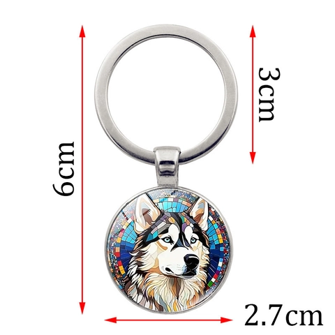 Portachiavi Creativo Husky Cane Gemma del Tempo Lega di Zinco Metallo Anello Chiave Stile Vetro Colorato Motivo Animale Pendente Borsa Regalo