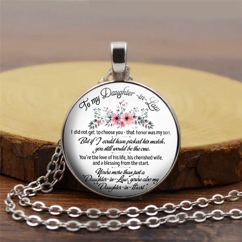 Collier Vintage Citation Pour Belle Fille Alliage Verre Floral Bijoux Famille Rond Gemme Du Temps Pendentif Colliers Pour Femmes