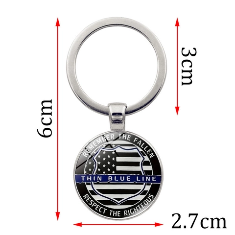 Thin Blue Line Politie Challenge Coin Sleutelhanger Zinklegering Glas Schild Amerikaanse Vlag Herdenkings Metaal Sleutelring