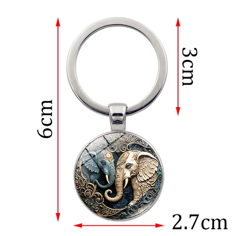 Portachiavi Cabochon in Vetro Vintage Con Mandala Elefante in Lega di Zinco Anello Portachiavi in Metallo Ciondolo Per Borsa Regalo