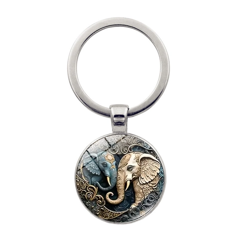 Portachiavi Cabochon in Vetro Vintage Con Mandala Elefante in Lega di Zinco Anello Portachiavi in Metallo Ciondolo Per Borsa Regalo