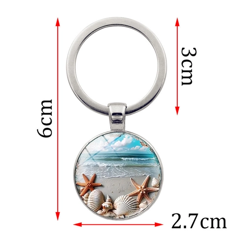 Porte-clés Rond en Alliage de Zinc Plage d'Hawaï Étoile de Mer Thème Océan Créatif Pendentif en Métal Gemme de Temps pour Sacs et Clés