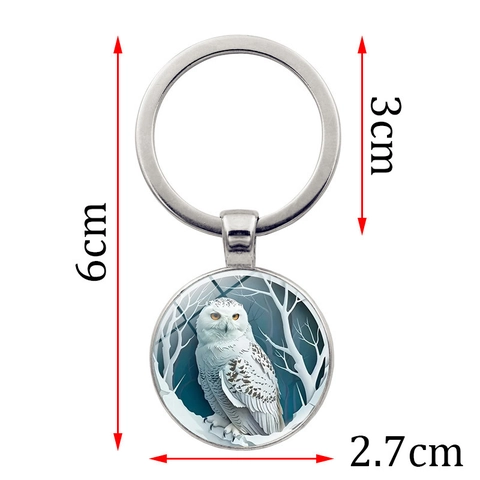 Vintage Zinc Alloy Snowy Owl Keychain With Glass Cabochon Antique Bronze Silver Metal Round Pendant Key Ring Jewelry Gift