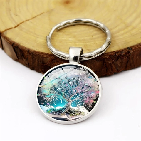 Portachiavi Artistico in Vetro Cabochon Albero Della Vita Per Uomo Donna Lega Argento Anello Portachiavi Pendente Per Borsa
