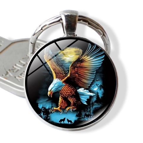 Portachiavi con Cabochon in Vetro Aquila in Lega di Zinco Argento Pendente Animale Foresta Lunare Per Uomo Donna Accessorio