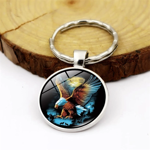 Portachiavi con Cabochon in Vetro Aquila in Lega di Zinco Argento Pendente Animale Foresta Lunare Per Uomo Donna Accessorio