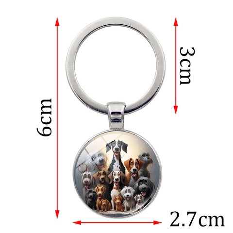 Vintage Zinc Alloy Dog Pattern Glass Cabochon Keychain For Pet Lovers Cartoon Puppy Pendant Metal Keyring Creative Gift