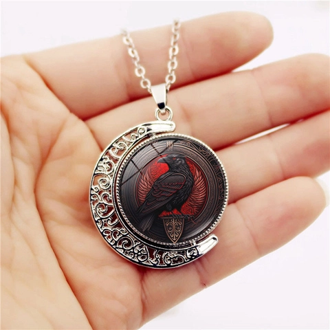 Collana Con Ciondolo Luna E Corvo Gotico In Lega Vetro Rotante Gioielli Retro Corvo Luna Choker Per Donna Uomo Festa