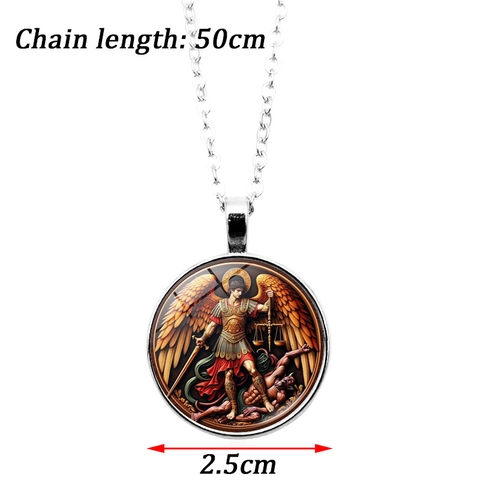 Set di Gioielli Religiosi San Michele Arcangelo Collana con Ciondolo in Lega e Vetro Bracciale Orecchini a Gancio Donna