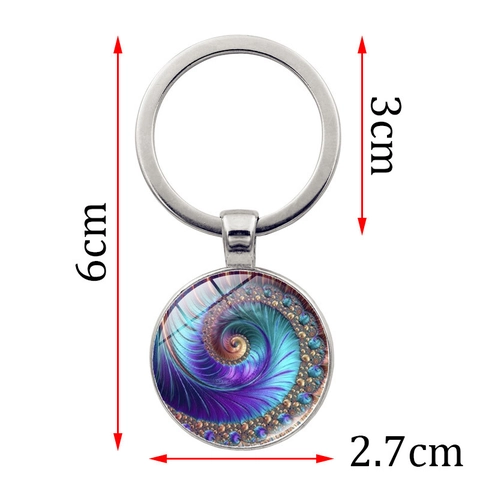 Fibonacci Spirale Schlüsselanhänger Heilige Geometrie Fraktale Kunst Glas Cabochon Zinklegierung Schlüsselring Damen Herren