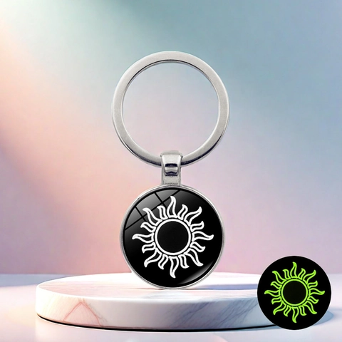 Portachiavi Luminoso Sole Luna Lega di Zinco Vetro Motivo Mandala Bagliore Al Buio Ornamento per Borsa Coppie Amici