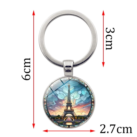 Vintage Eiffelturm Metall Schlüsselanhänger Paris Kunst Buntglas Anhänger Zinklegierung Schlüsselring Für Tasche Damen Herren Geschenk