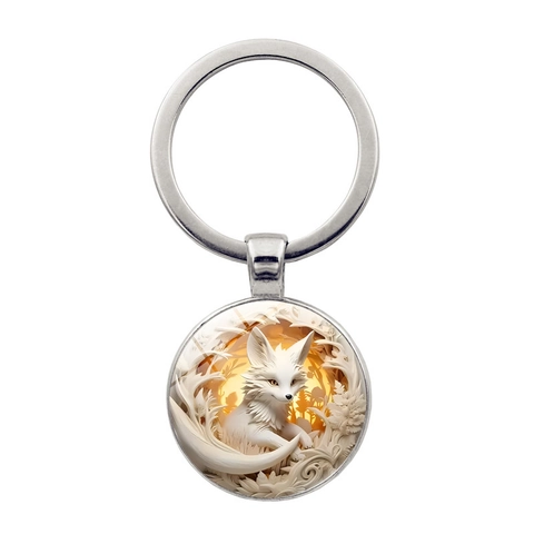 Vintage Vos Patroon Tijd Edelsteen Glazen Cabochon Zinklegering Sleutelhanger Dieren Grafische Hanger Tas Charm Sleutelhanger Cadeau