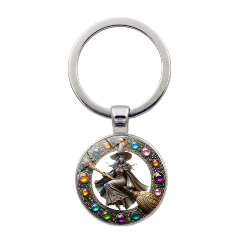 Kreativer Magie Hexe Besenstiel Metall Schlüsselanhänger Vintage Strass Tasche Anhänger Halloween Geschenk Schlüsselring Schmuck