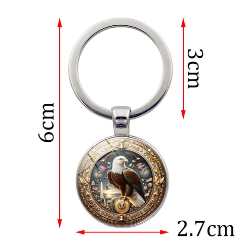 Porte-clés Pygargue à Tête Blanche Gemme du Temps Alliage de Zinc Verre Drapeau Américain Pendentif Patriotique Bijoux Cadeau