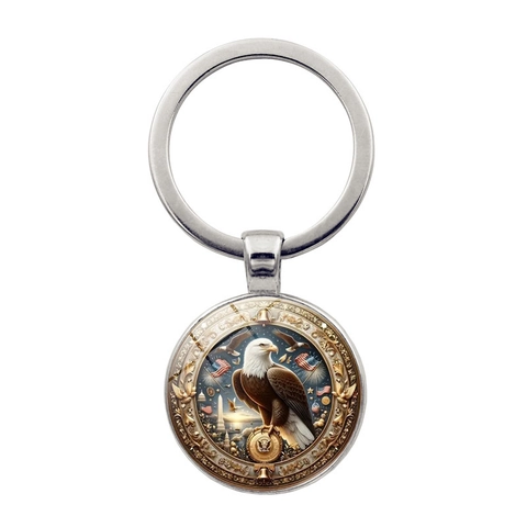 Porte-clés Pygargue à Tête Blanche Gemme du Temps Alliage de Zinc Verre Drapeau Américain Pendentif Patriotique Bijoux Cadeau