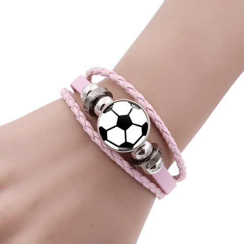 Pulsera de Fútbol Unisex de Cuero Trenzado Multicapa Punk Retro Pulsera Deportiva Con Cabujón de Vidrio Joyería Diaria