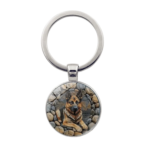 Duitse Herder Foto Sleutelhanger Zinklegering Metalen Sleutelring Met Glas Tijd Edelstein Huisdier Liefhebbers Sieraden Accessoires Cadeau