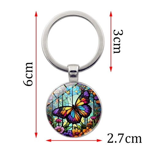 Porte-clés Papillon Style Vitrail Vintage Alliage de Zinc Métal Pendentif Rond Bijou de Sac pour Femme Sac à Main Sac à Dos