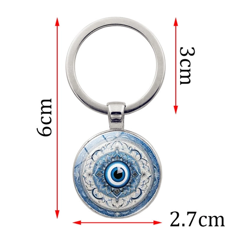 Vintage Boze Oog Mandala Sleutelhanger Met Glazen Tijdedelsteen Zinklegering Blauw Oog Hanger Sleutelring Gelukscadeau