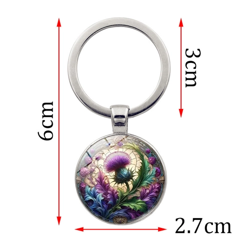 Retro Distel Kunst Glas Cabochon Sleutelhanger Kleurrijke Bloem Zinklegering Metalen Sleutelring Bloemen Hanger Sieraden Decoratie