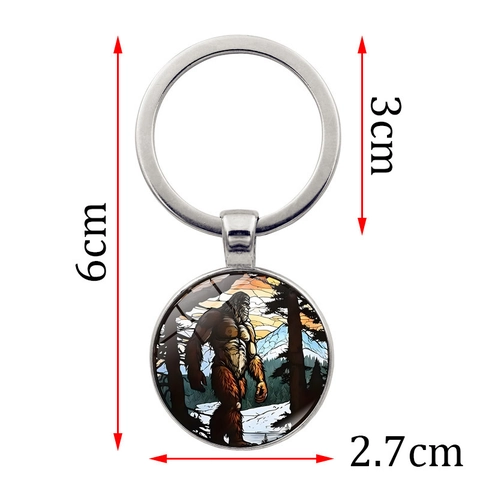 Portachiavi in Metallo Bigfoot Gemma del Tempo Retro Lega di Zinco Cabochon in Vetro Illustrazione Foresta Ciondolo Portachiavi Decorazione Borsa Regalo Creativo