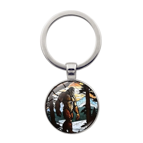 Portachiavi in Metallo Bigfoot Gemma del Tempo Retro Lega di Zinco Cabochon in Vetro Illustrazione Foresta Ciondolo Portachiavi Decorazione Borsa Regalo Creativo